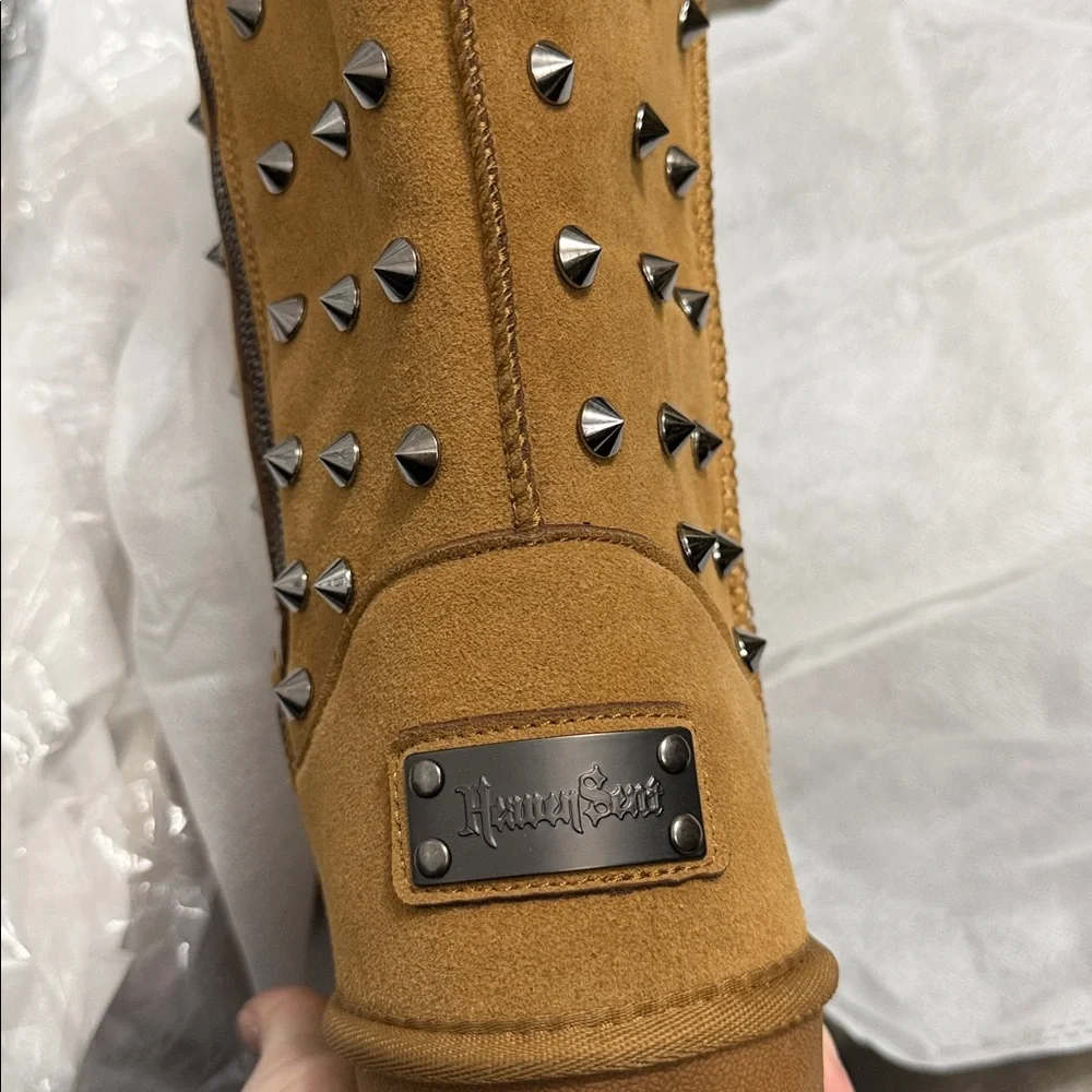 Heaven Sent Havoc Tan Studded Mid-Calf‎ Women's Boots NEW Size 10
